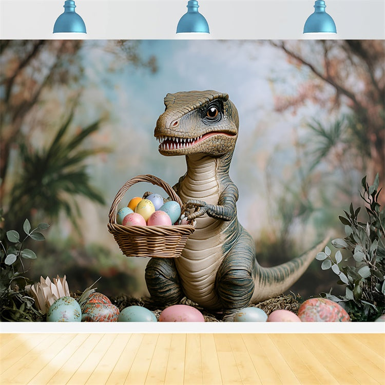 Easter Backdrop Photography Dino Colorful Egg Basket Backdrop UK CSH2-29