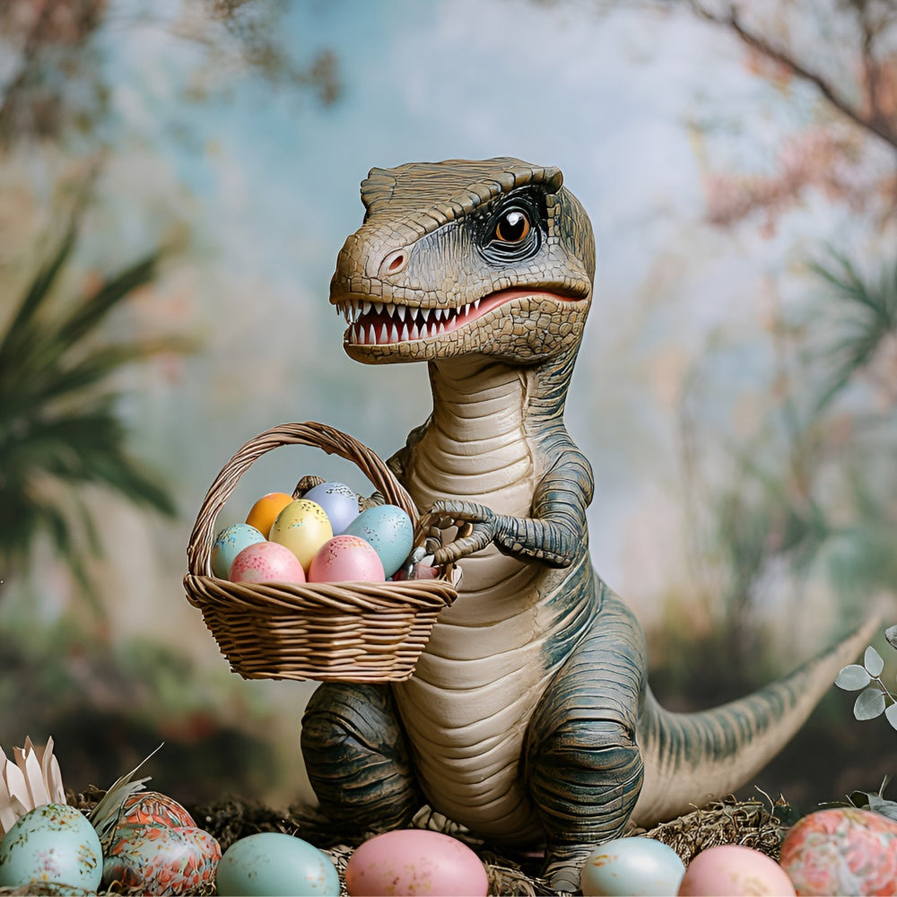 Easter Backdrop Photography Dino Colorful Egg Basket Backdrop UK CSH2-29