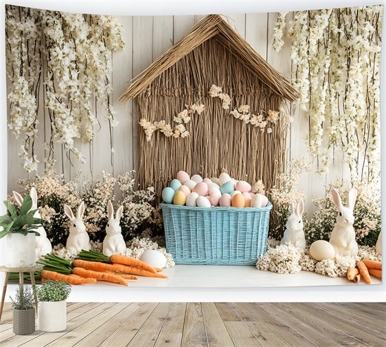 Easter Backdrop White Bunny Garden Colorful Eggs Backdrop UK CSH2-3