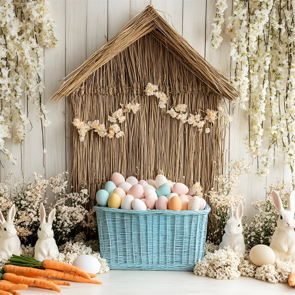 Easter Backdrop White Bunny Garden Colorful Eggs Backdrop UK CSH2-3