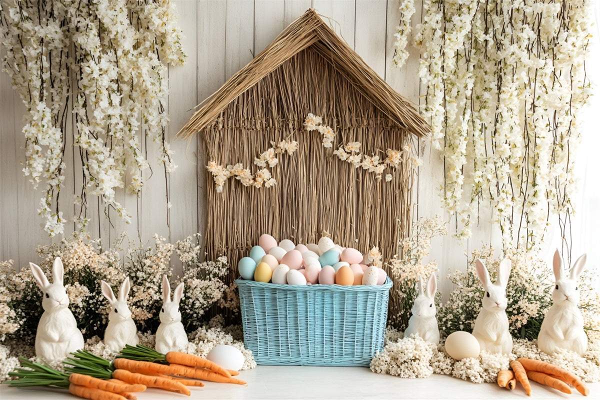 Easter Backdrop White Bunny Garden Colorful Eggs Backdrop UK CSH2-3