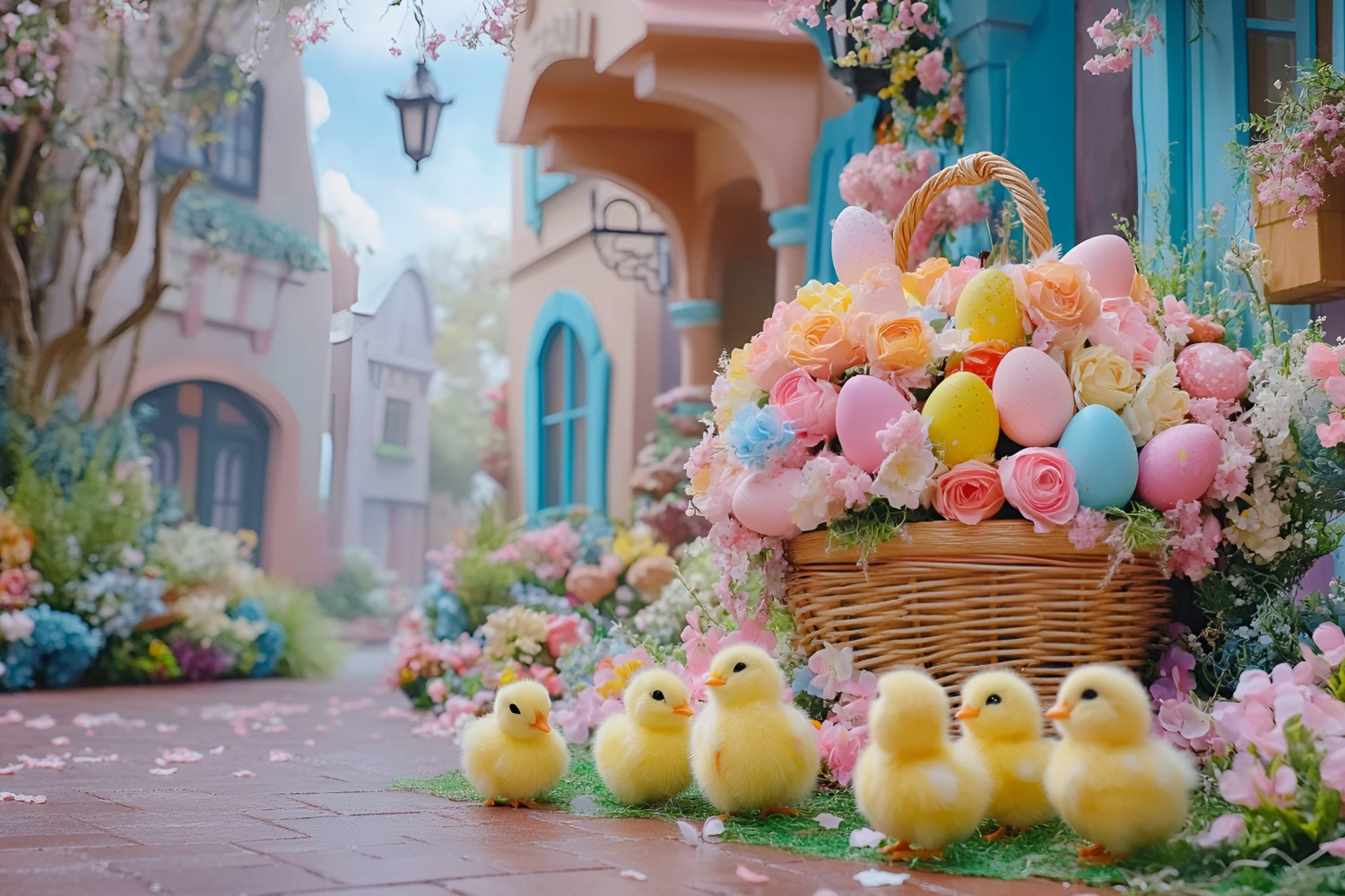 Photo Backdrops Easter Cute Ducklings Spring Flowers Backdrop UK CSH2-30