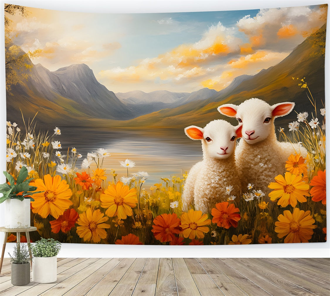 Easter Picture Backdrops Adorable Lambs Mountain View Backdrop UK CSH2-31