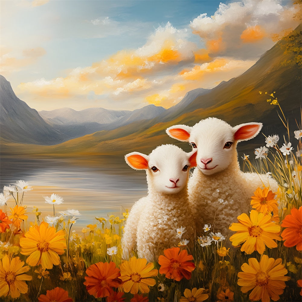 Easter Picture Backdrops Adorable Lambs Mountain View Backdrop UK CSH2-31