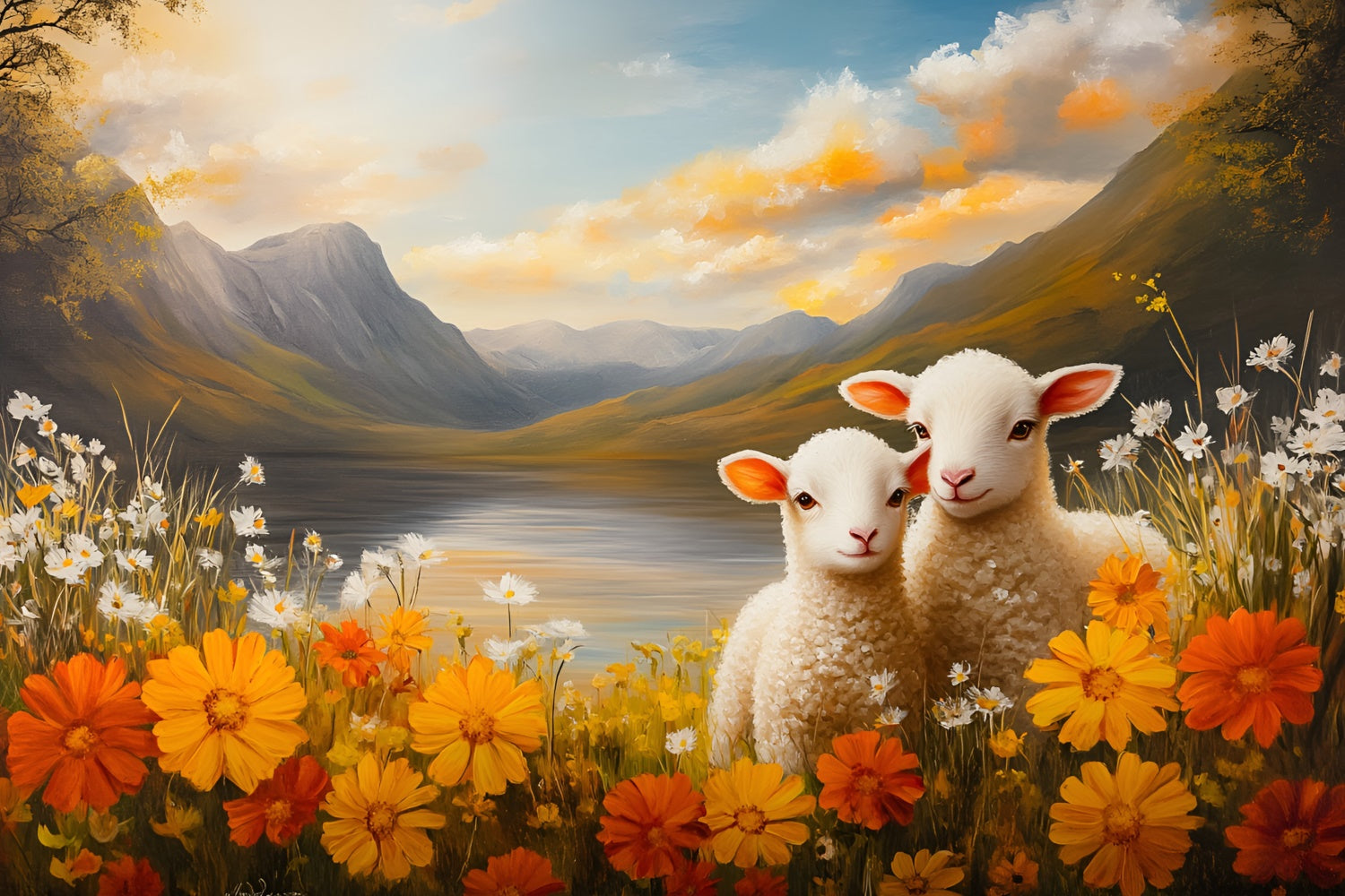 Easter Picture Backdrops Adorable Lambs Mountain View Backdrop UK CSH2-31