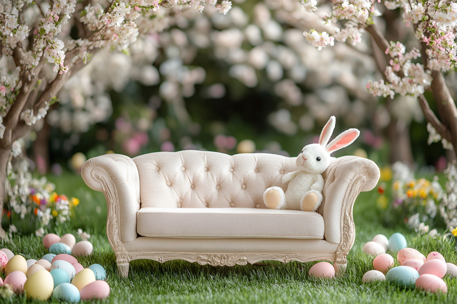 Easter Backdrops Ideas Vintage Sofa Spring Flowers Backdrop UK CSH2-32