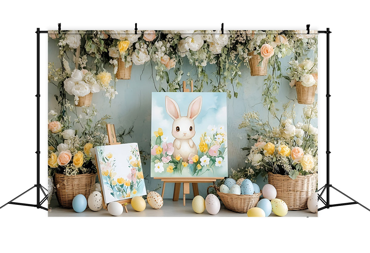 Easter Picture Backdrops Sweet Bunny Painting Floral Backdrop UK CSH2-39