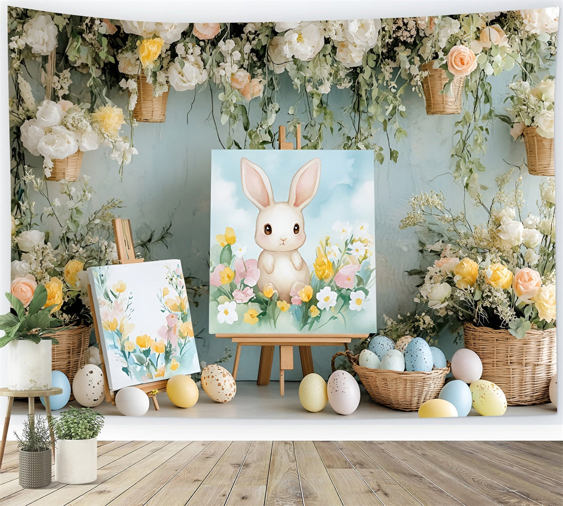 Easter Picture Backdrops Sweet Bunny Painting Floral Backdrop UK CSH2-39