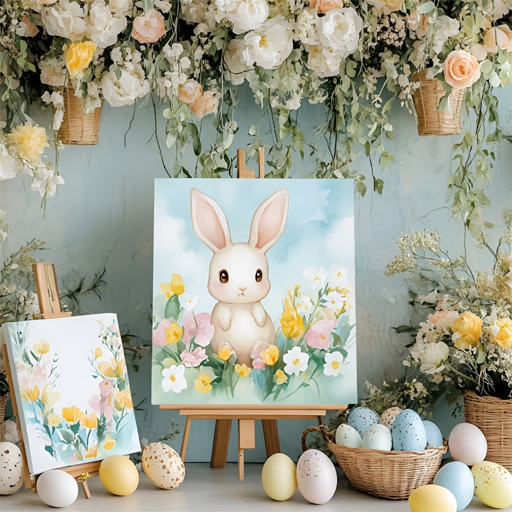 Easter Picture Backdrops Sweet Bunny Painting Floral Backdrop UK CSH2-39