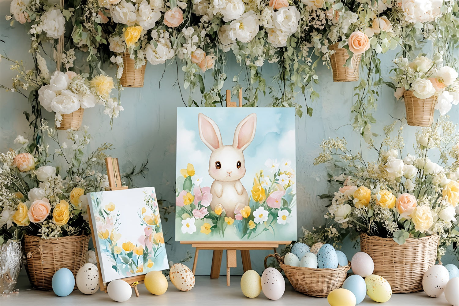 Easter Picture Backdrops Sweet Bunny Painting Floral Backdrop UK CSH2-39