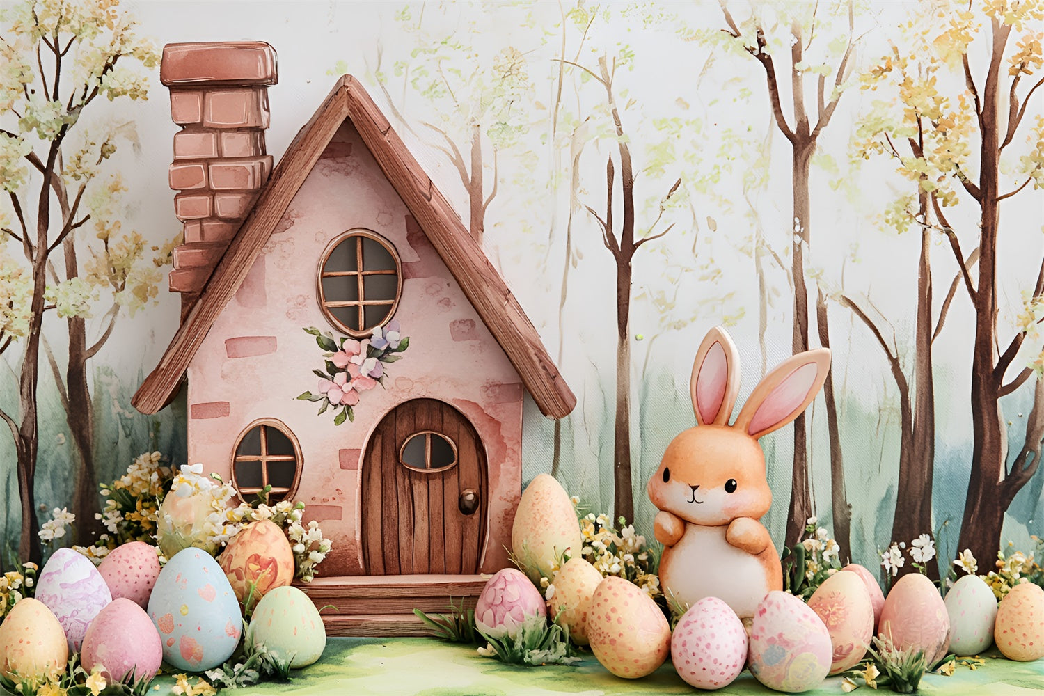 Easter Backdrop Photography Bunny Cottage Floral Eggs Backdrop UK CSH2-4