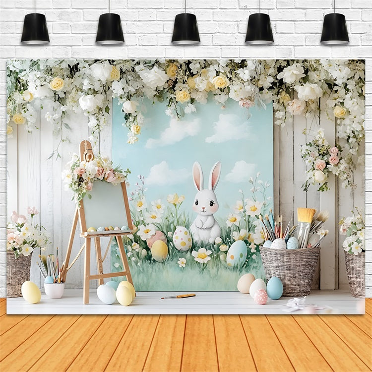 Photo Backdrops Easter Cute Bunny Flowers Eggs Backdrop UK CSH2-40