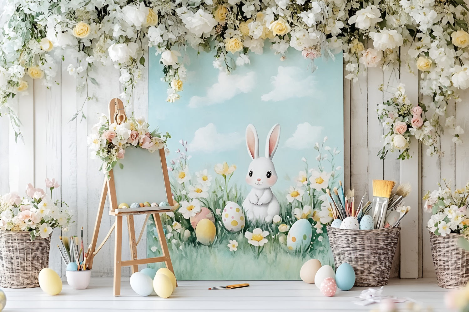 Photo Backdrops Easter Cute Bunny Flowers Eggs Backdrop UK CSH2-40