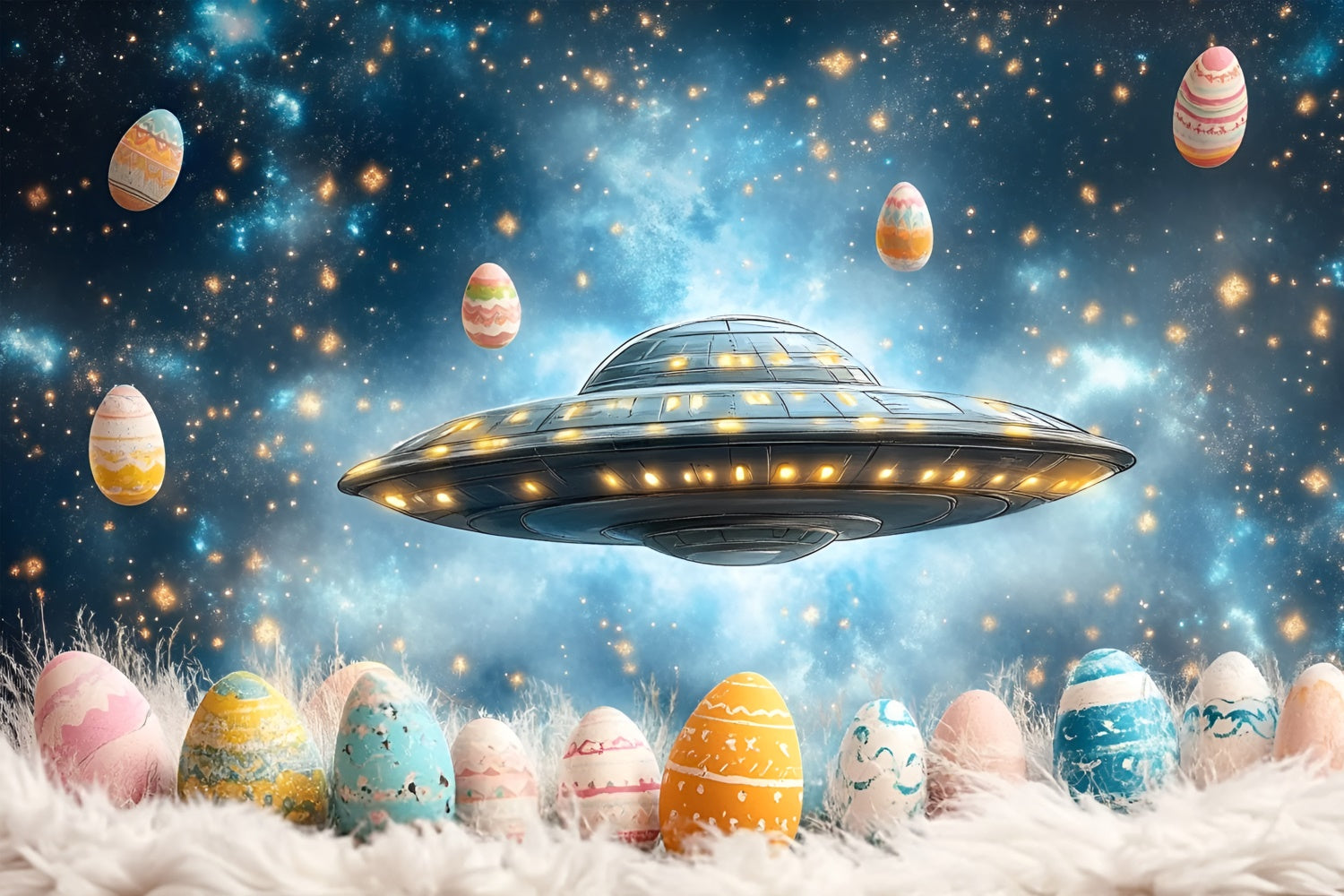 Easter Photo Backdrop Space Adventure Egg Collection Backdrop UK CSH2-48