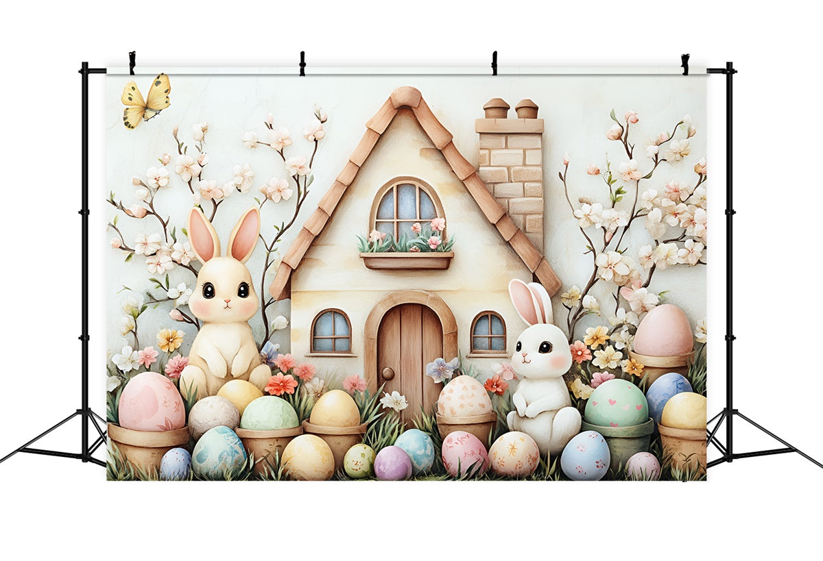 Easter Picture Backdrops Floral Eggs Bunny House Backdrop UK CSH2-5