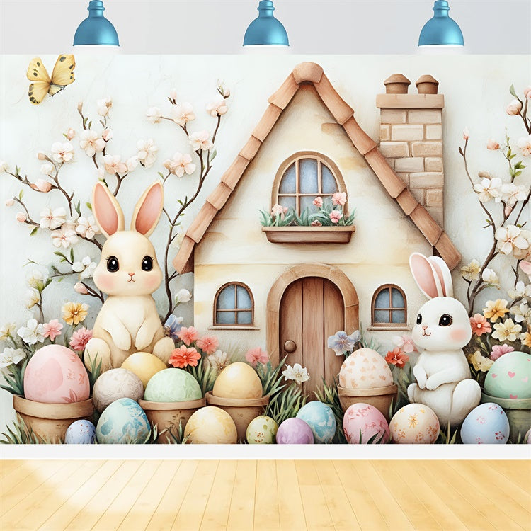 Easter Picture Backdrops Floral Eggs Bunny House Backdrop UK CSH2-5