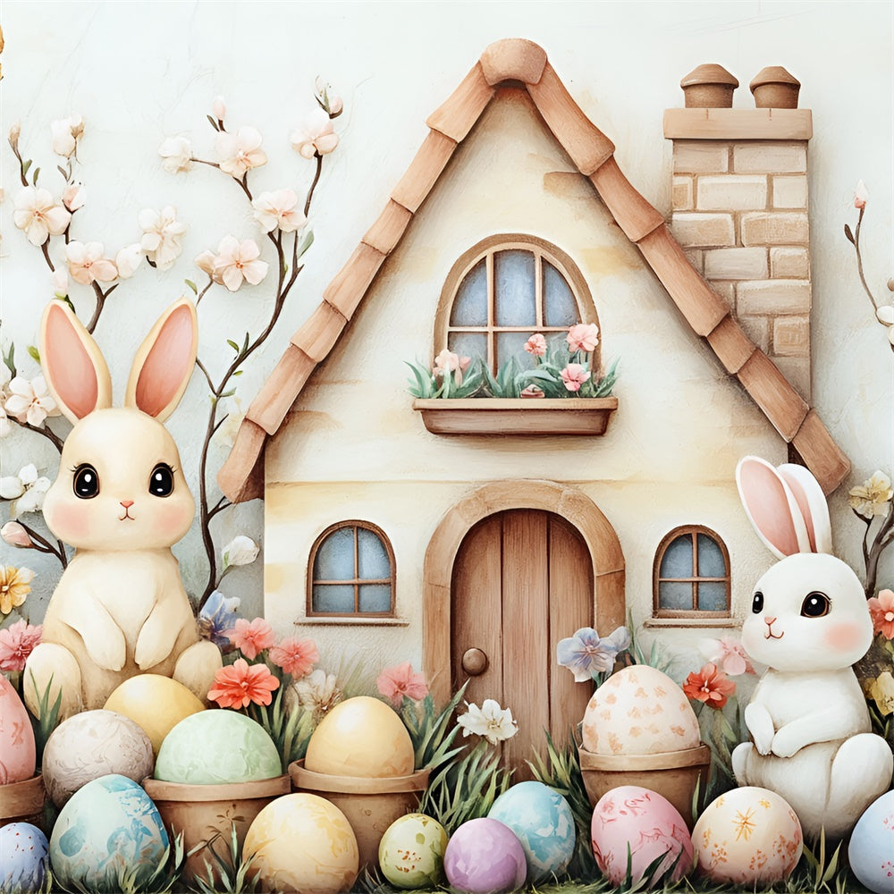 Easter Picture Backdrops Floral Eggs Bunny House Backdrop UK CSH2-5