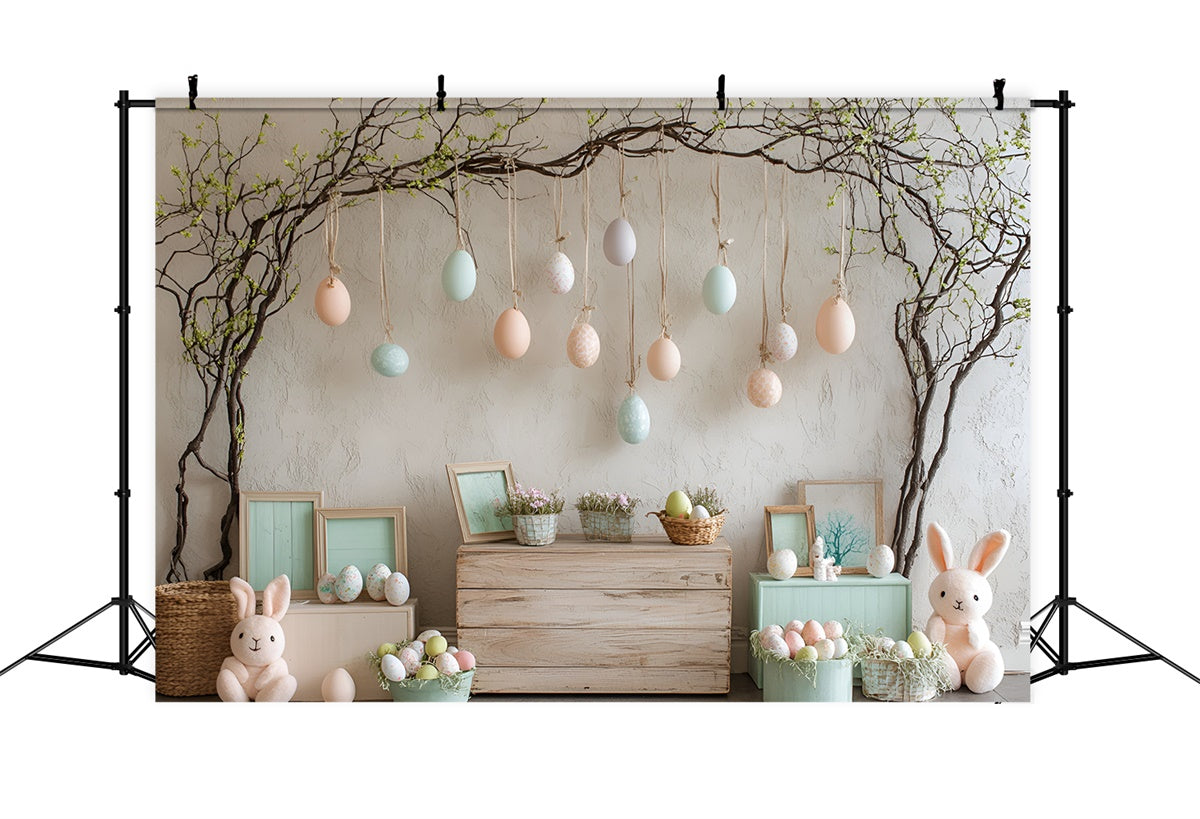 Easter Photography Backdrops Hanging Egg Plush Bunnies Backdrop UK CSH2-50