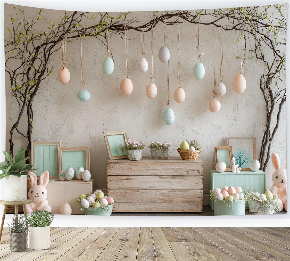 Easter Photography Backdrops Hanging Egg Plush Bunnies Backdrop UK CSH2-50