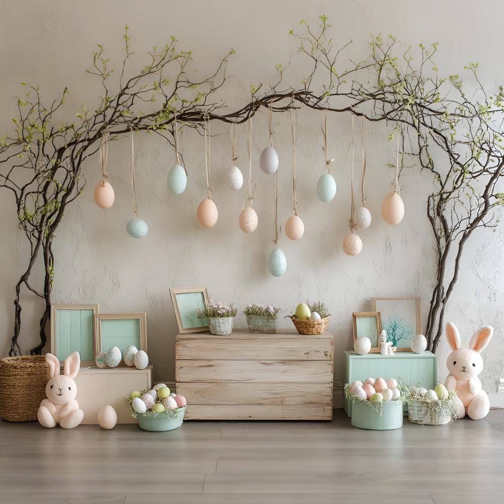 Easter Photography Backdrops Hanging Egg Plush Bunnies Backdrop UK CSH2-50