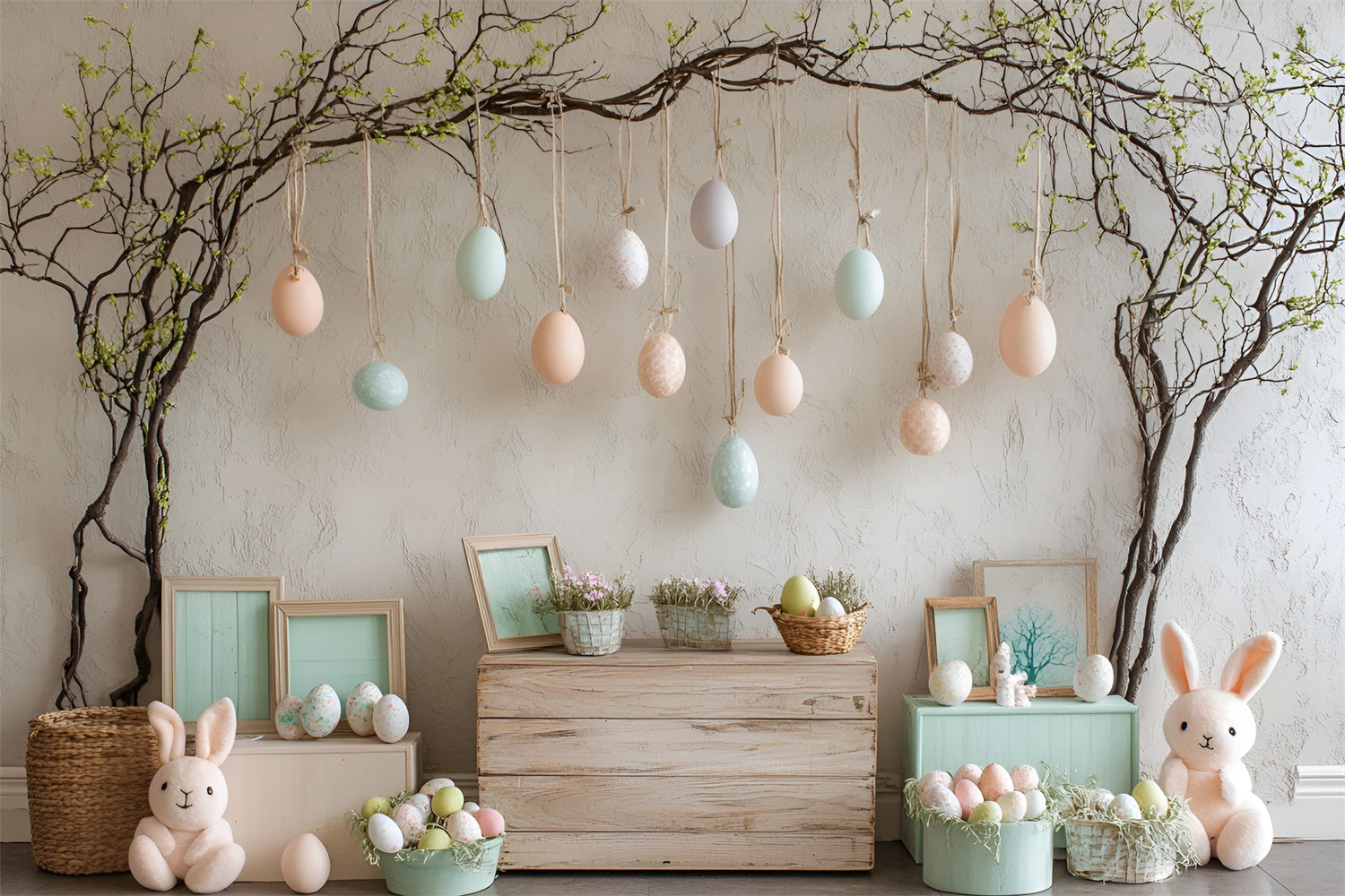 Easter Photography Backdrops Hanging Egg Plush Bunnies Backdrop UK CSH2-50