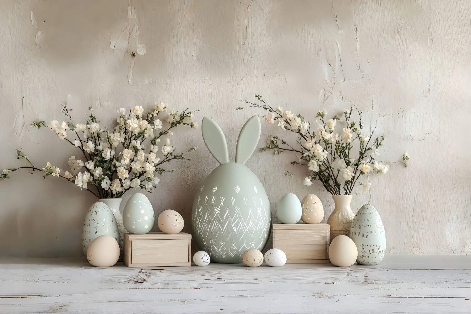 Easter Photo Backdrop Elegant Floral Egg Decorations Backdrop UK CSH2-52