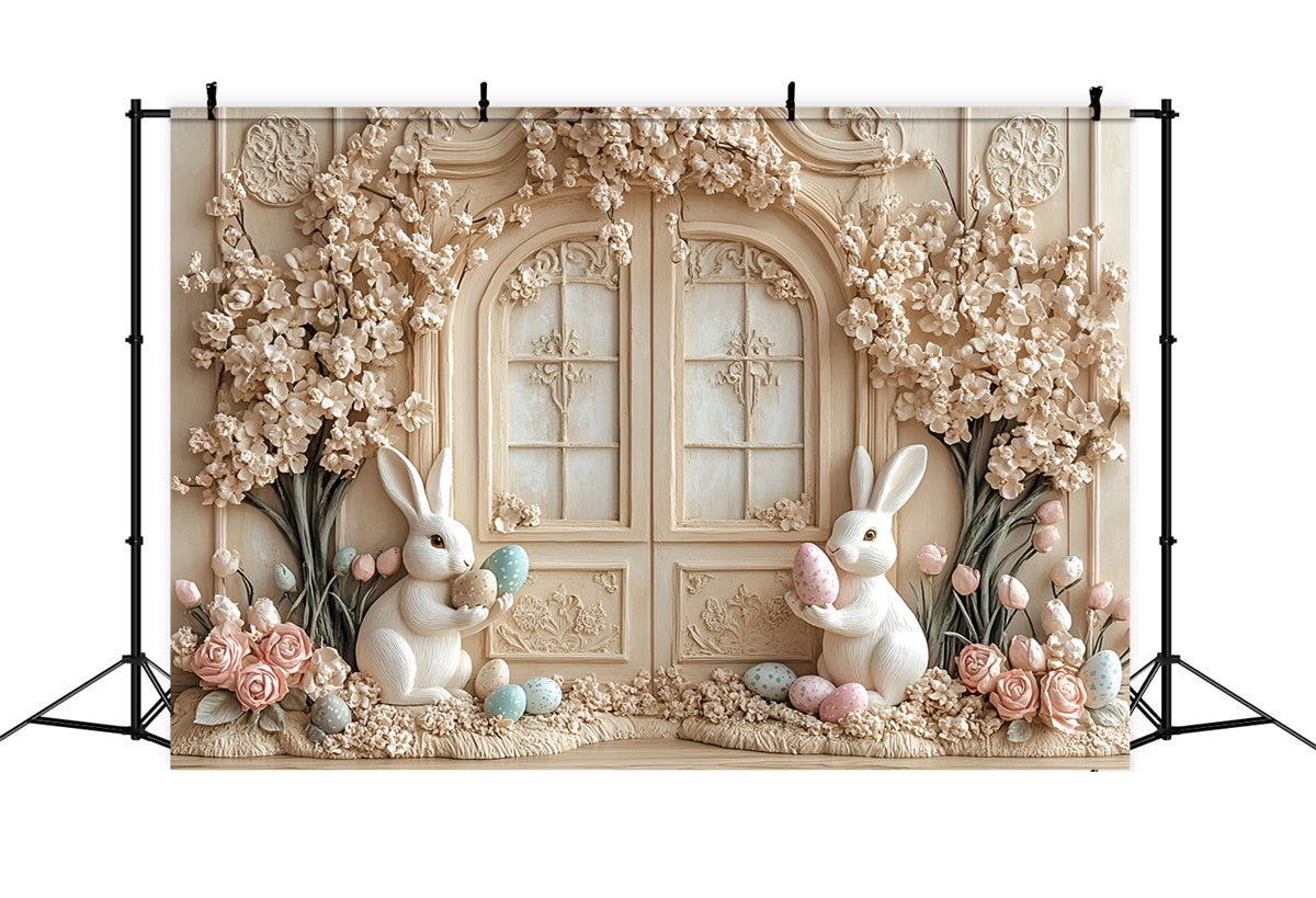 Easter Photo Backdrop Creamy Floral Bunny Fantasy Backdrop UK CSH2-57