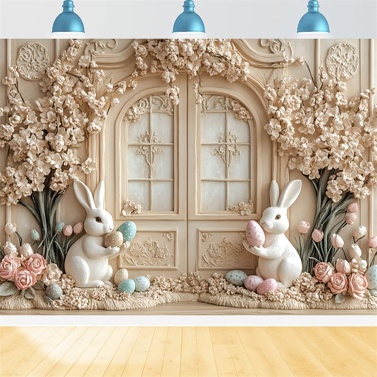 Easter Photo Backdrop Creamy Floral Bunny Fantasy Backdrop UK CSH2-57