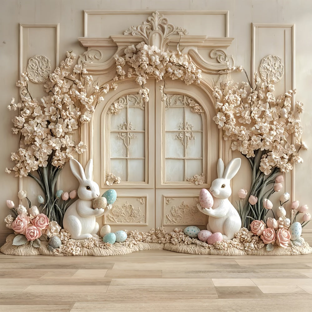 Easter Photo Backdrop Creamy Floral Bunny Fantasy Backdrop UK CSH2-57