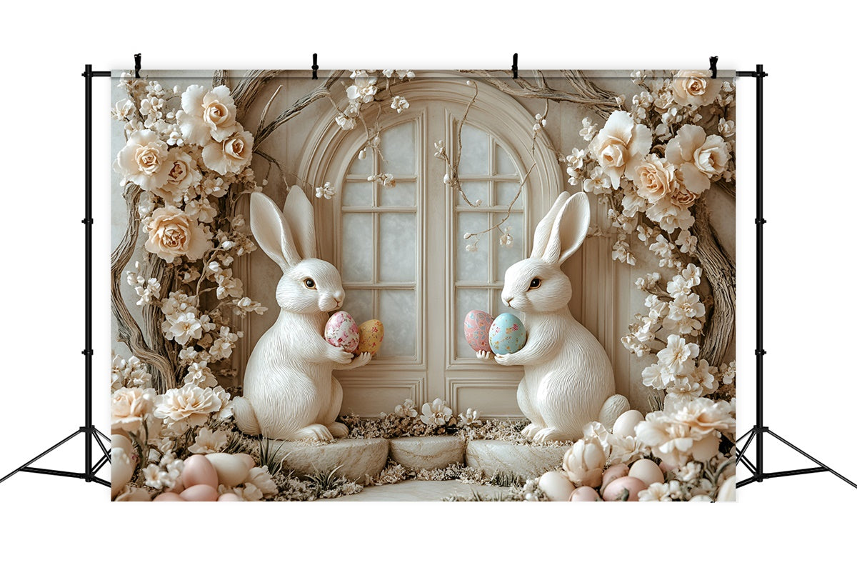 Easter Photo Backdrop Rustic Floral Bunny Window Backdrop UK CSH2-59