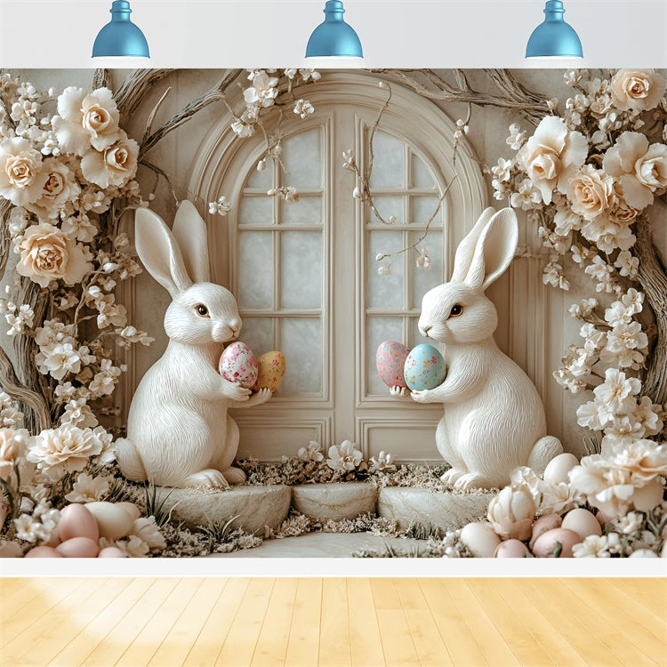 Easter Photo Backdrop Rustic Floral Bunny Window Backdrop UK CSH2-59