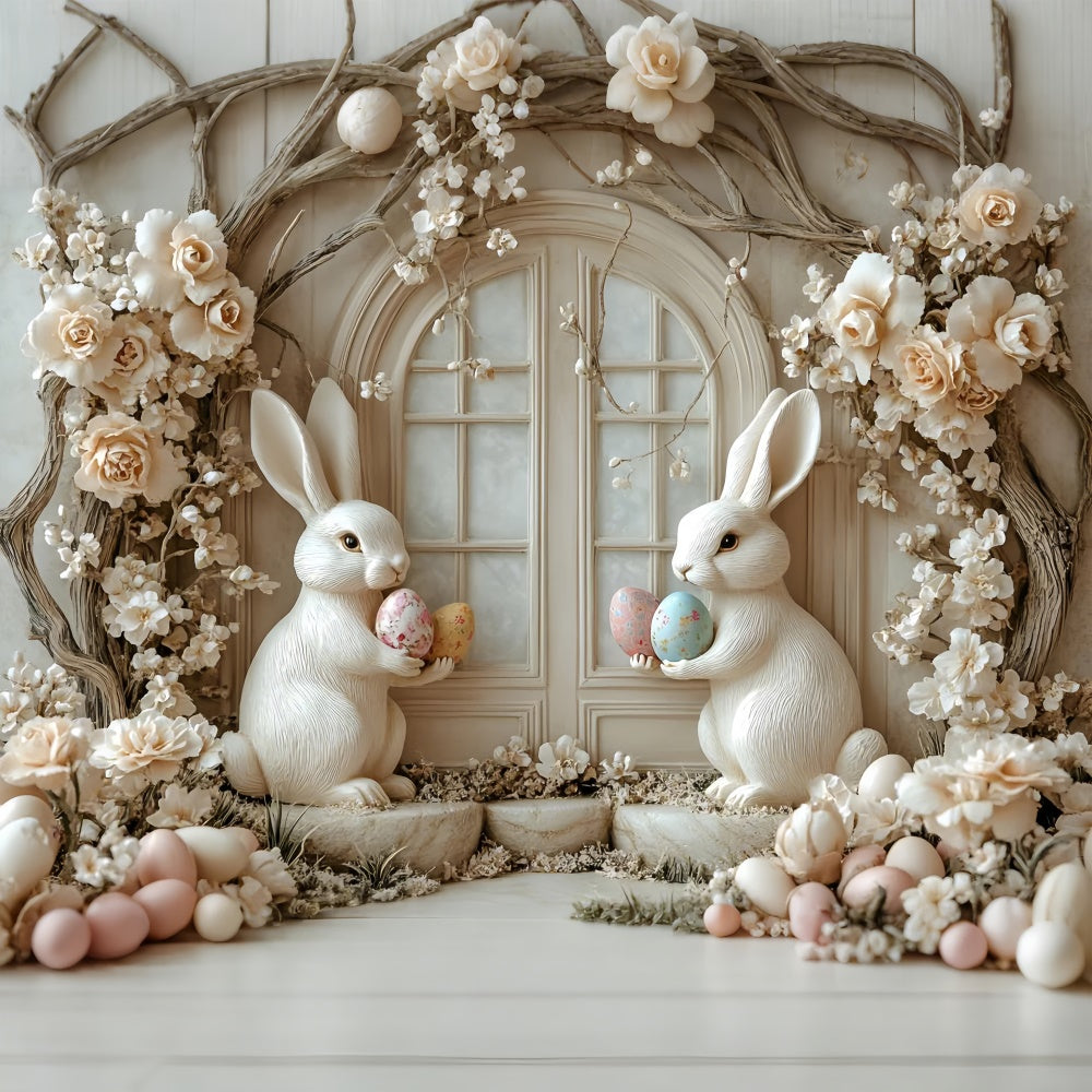 Easter Photo Backdrop Rustic Floral Bunny Window Backdrop UK CSH2-59