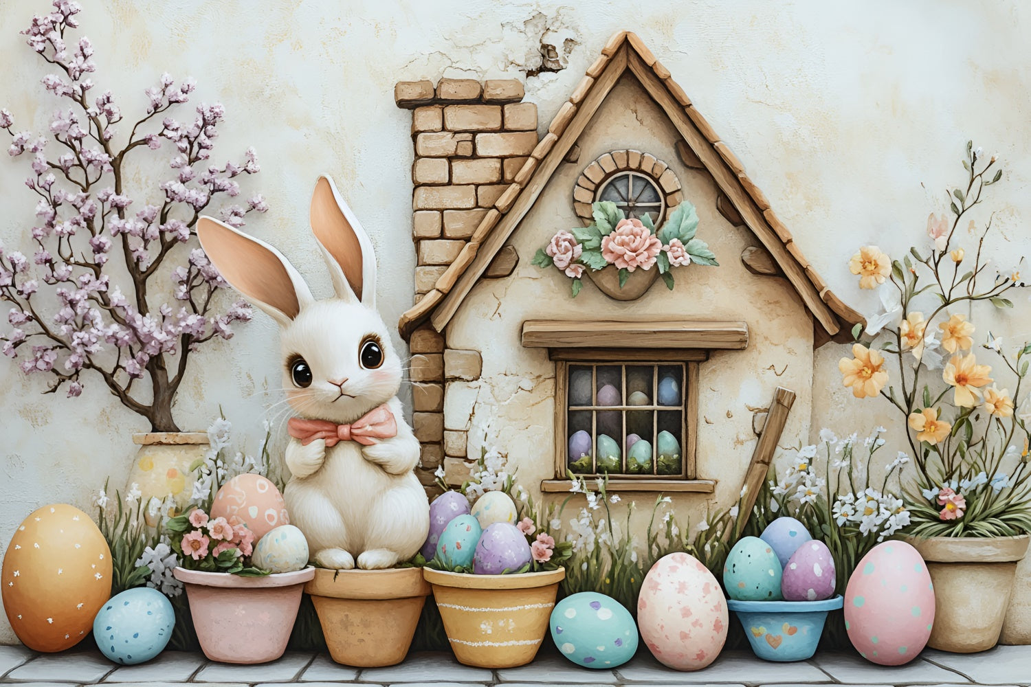 Photo Backdrops Easter Floral Bunny Garden Egg Backdrop UK CSH2-6