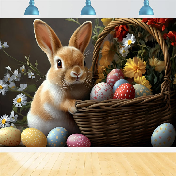 Easter Photo Backdrop Rustic Bunny Blossom Basket Backdrop UK CSH2-61