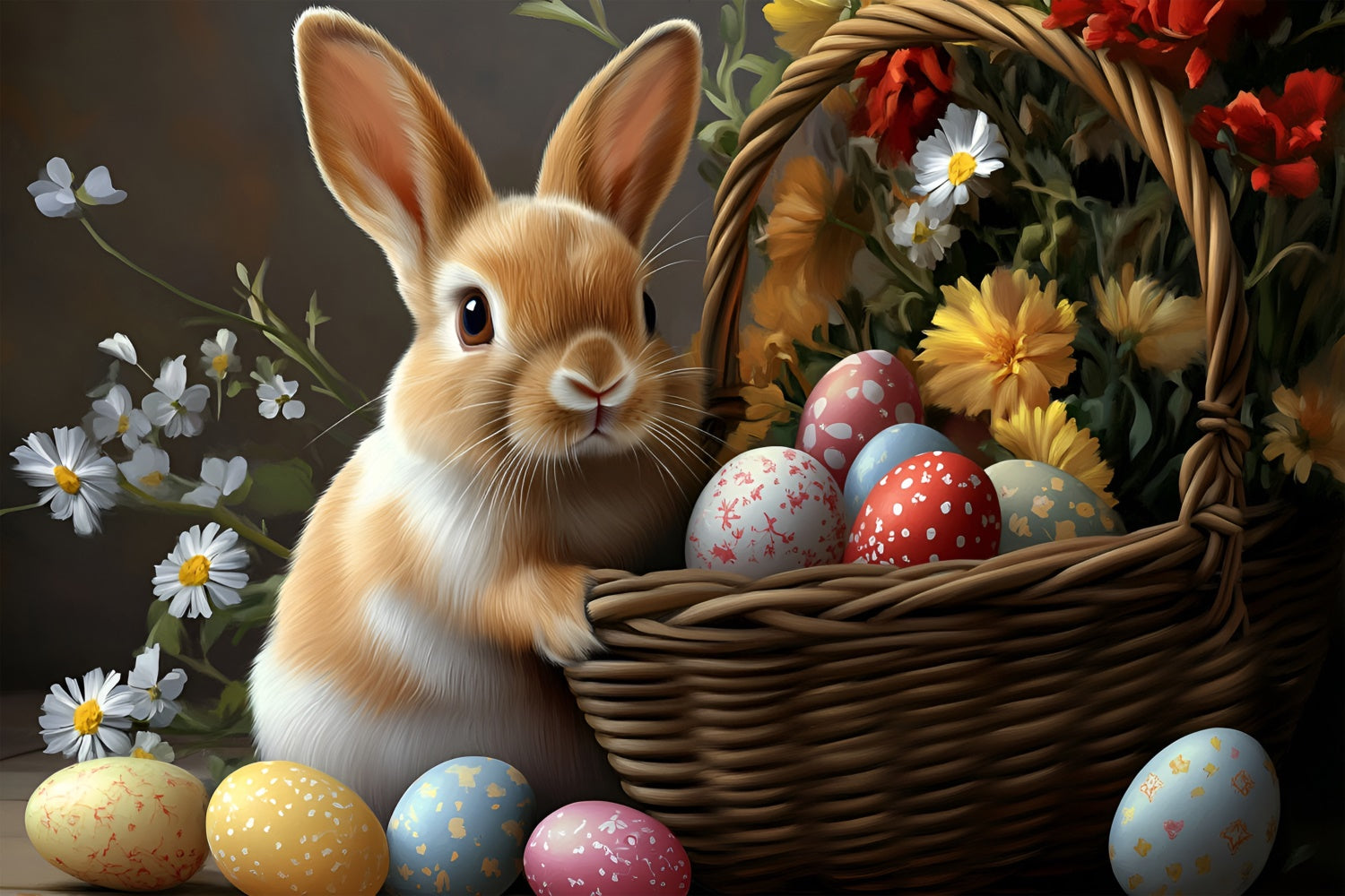 Easter Photo Backdrop Rustic Bunny Blossom Basket Backdrop UK CSH2-61