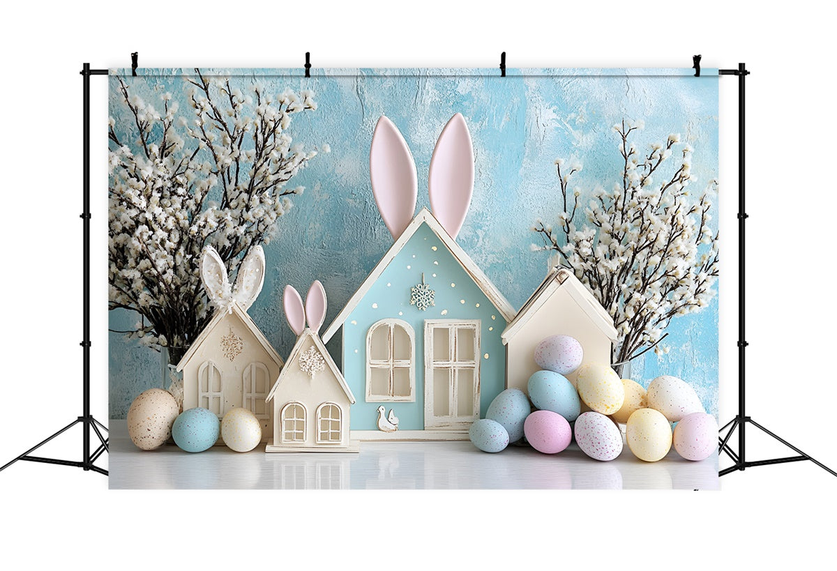 Easter Backdrop Photography Dreamy Bunny Cottage Blue Backdrop UK CSH2-62