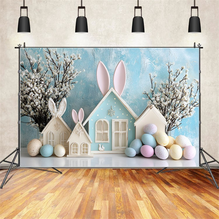 Easter Backdrop Photography Dreamy Bunny Cottage Blue Backdrop UK CSH2-62