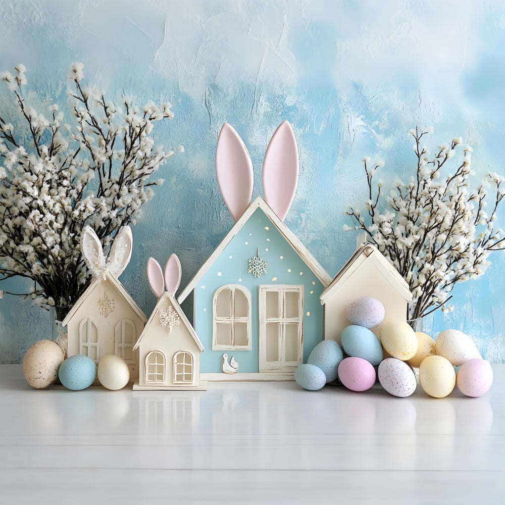 Easter Backdrop Photography Dreamy Bunny Cottage Blue Backdrop UK CSH2-62