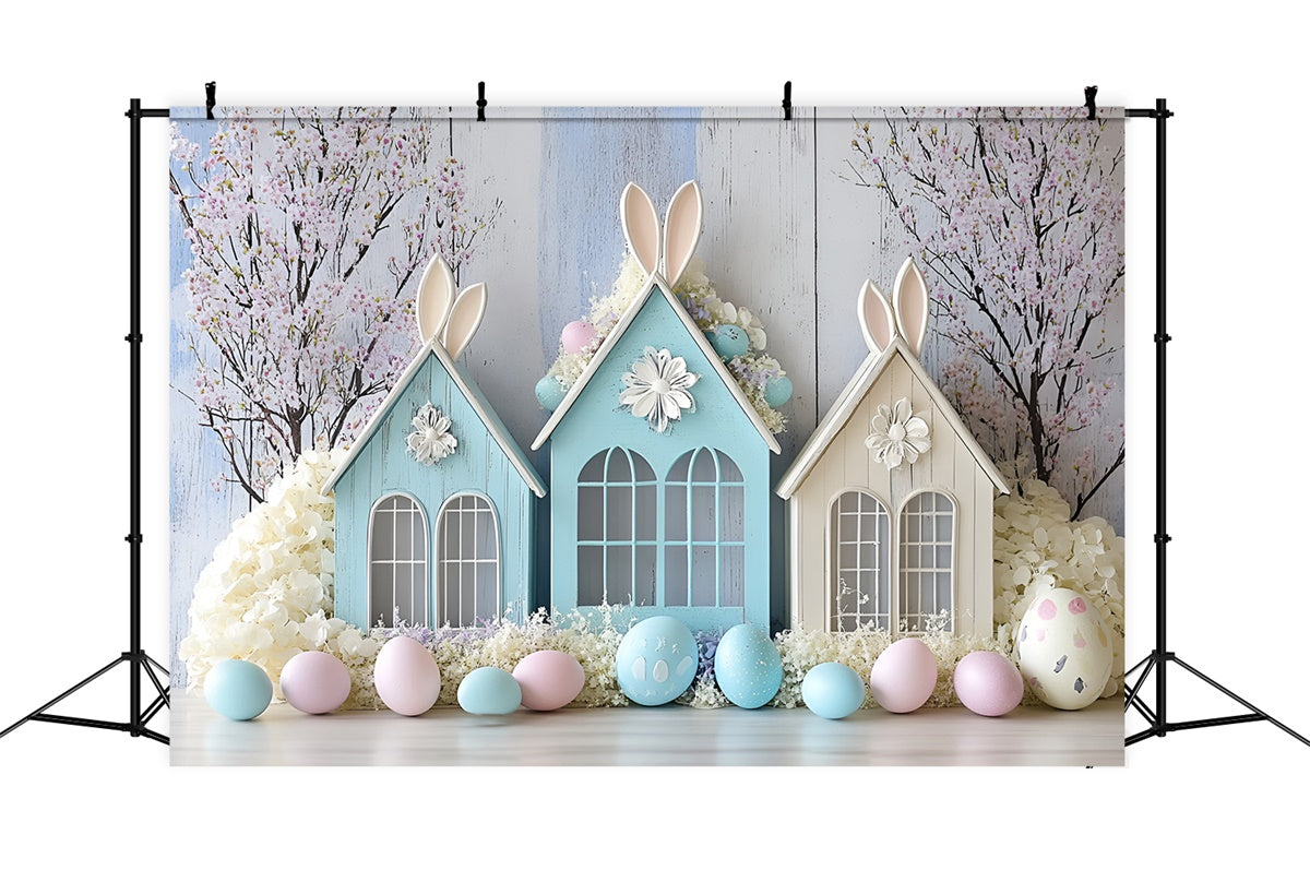 Photo Backdrops For Easter Pastel Bunny House Floral Backdrop UK CSH2-63