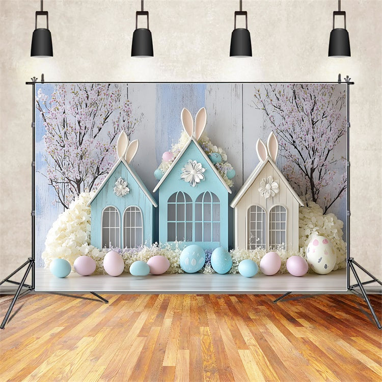 Photo Backdrops For Easter Pastel Bunny House Floral Backdrop UK CSH2-63