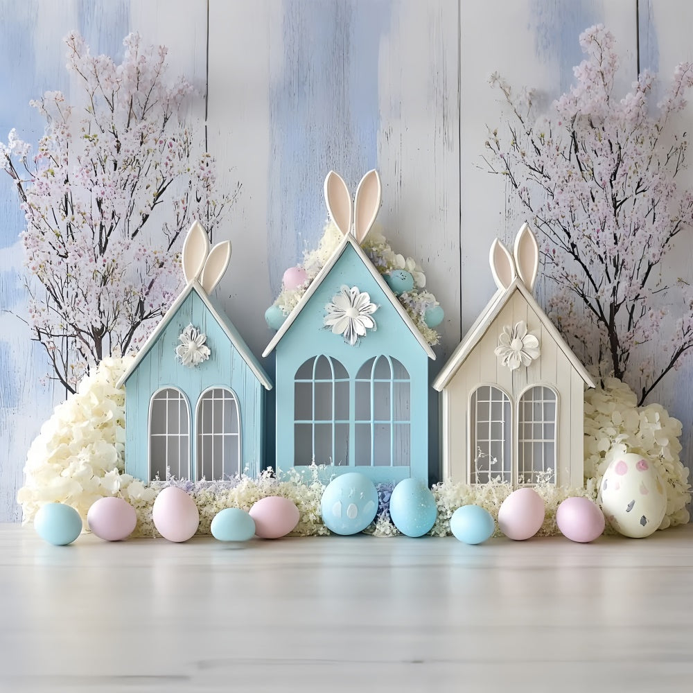 Photo Backdrops For Easter Pastel Bunny House Floral Backdrop UK CSH2-63