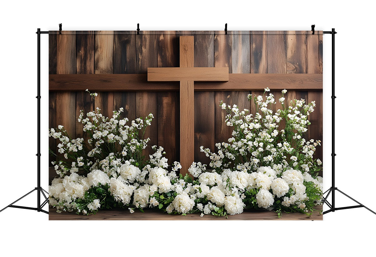 Easter Picture Backdrops Sacred Wooden Cross Floral Backdrop UK CSH2-66