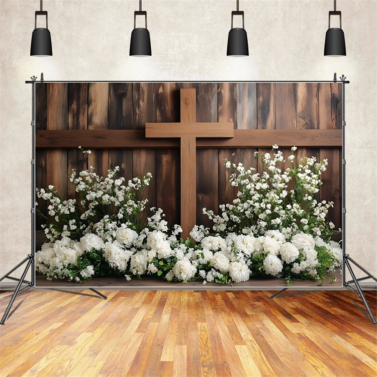 Easter Picture Backdrops Sacred Wooden Cross Floral Backdrop UK CSH2-66