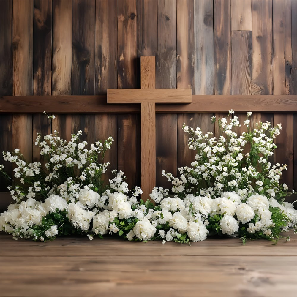 Easter Picture Backdrops Sacred Wooden Cross Floral Backdrop UK CSH2-66