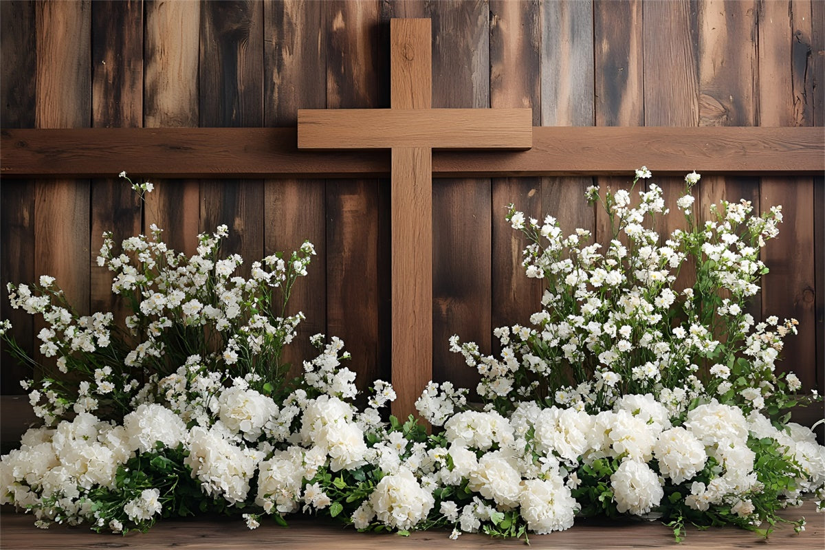 Easter Picture Backdrops Sacred Wooden Cross Floral Backdrop UK CSH2-66