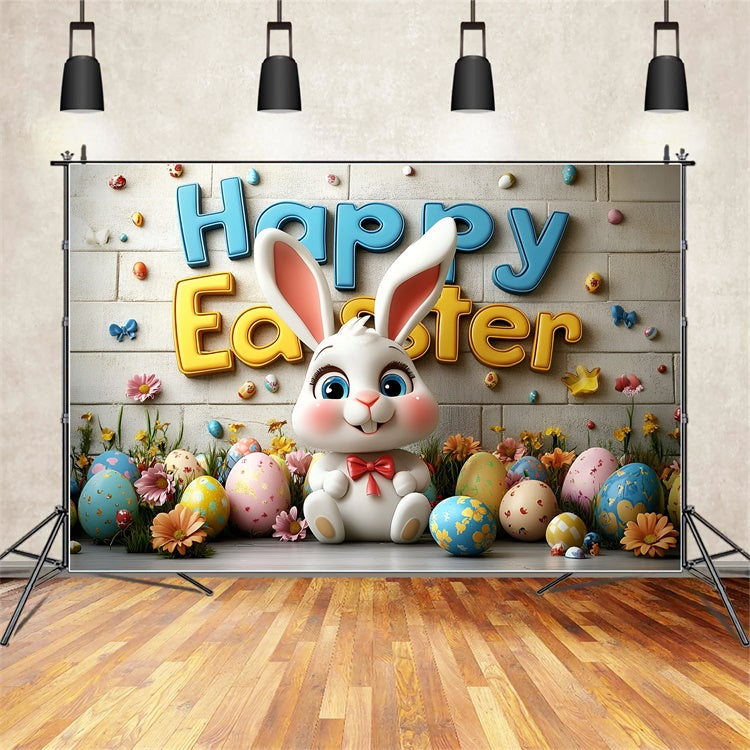 Easter Backdrops Photography Joyful Bunny Colorful Egg Backdrop UK CSH2-68