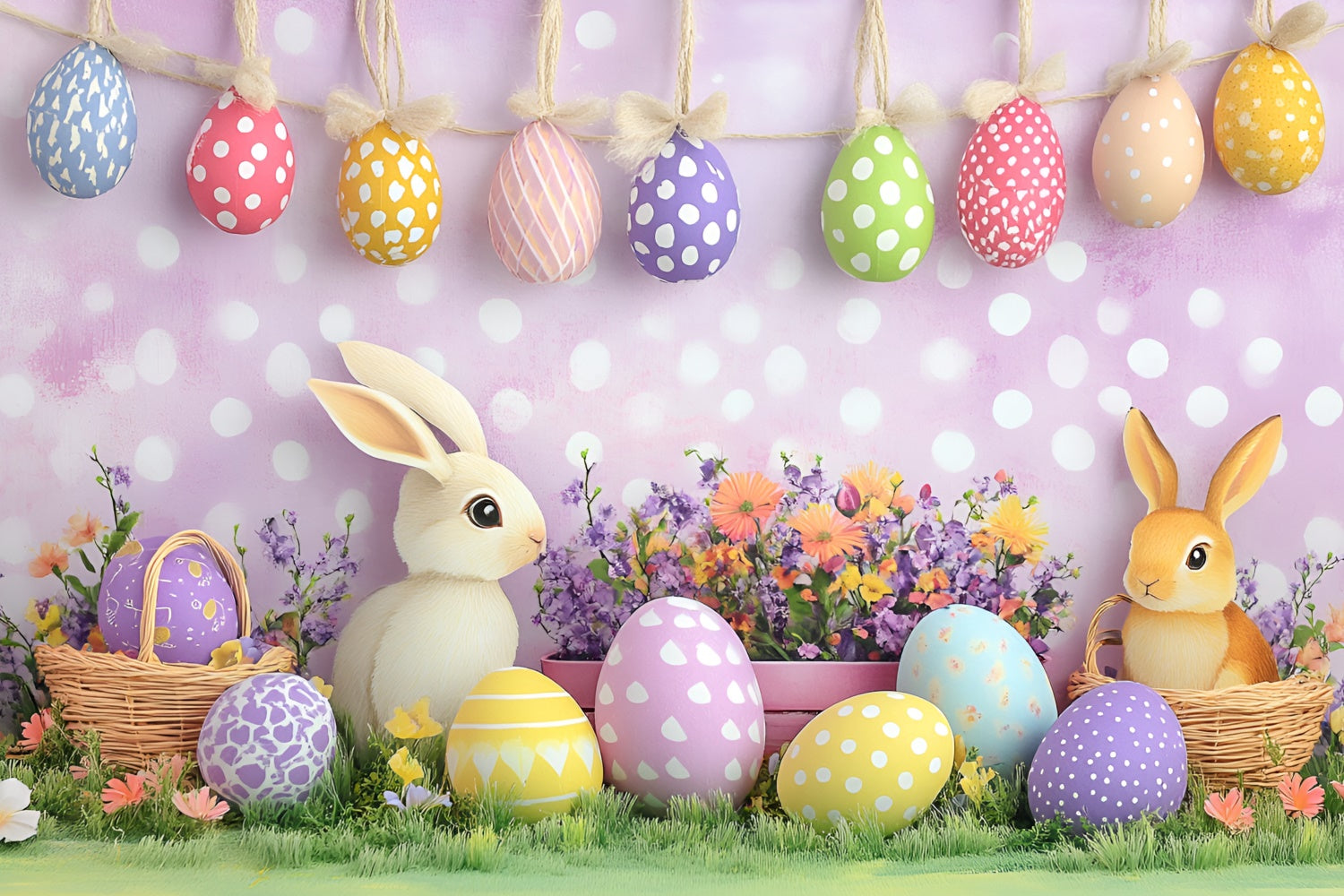 Photography Easter Backdrop Fun Bunny Colorful Eggs Backdrop UK CSH2-7