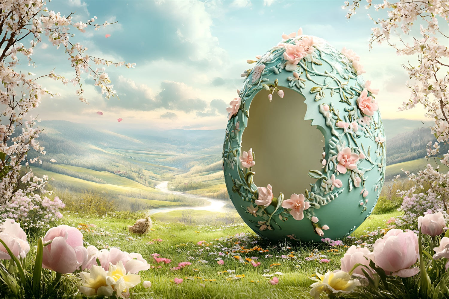 Easter Backdrops Photography Fantasy Carved Egg Bloom Backdrop UK CSH2-75