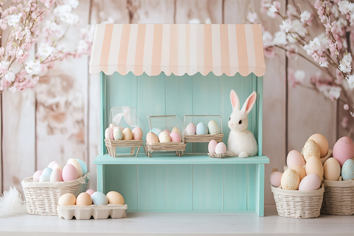 Easter Backdrops For Photography Floral Bunny Egg Shop Backdrop UK CSH2-76