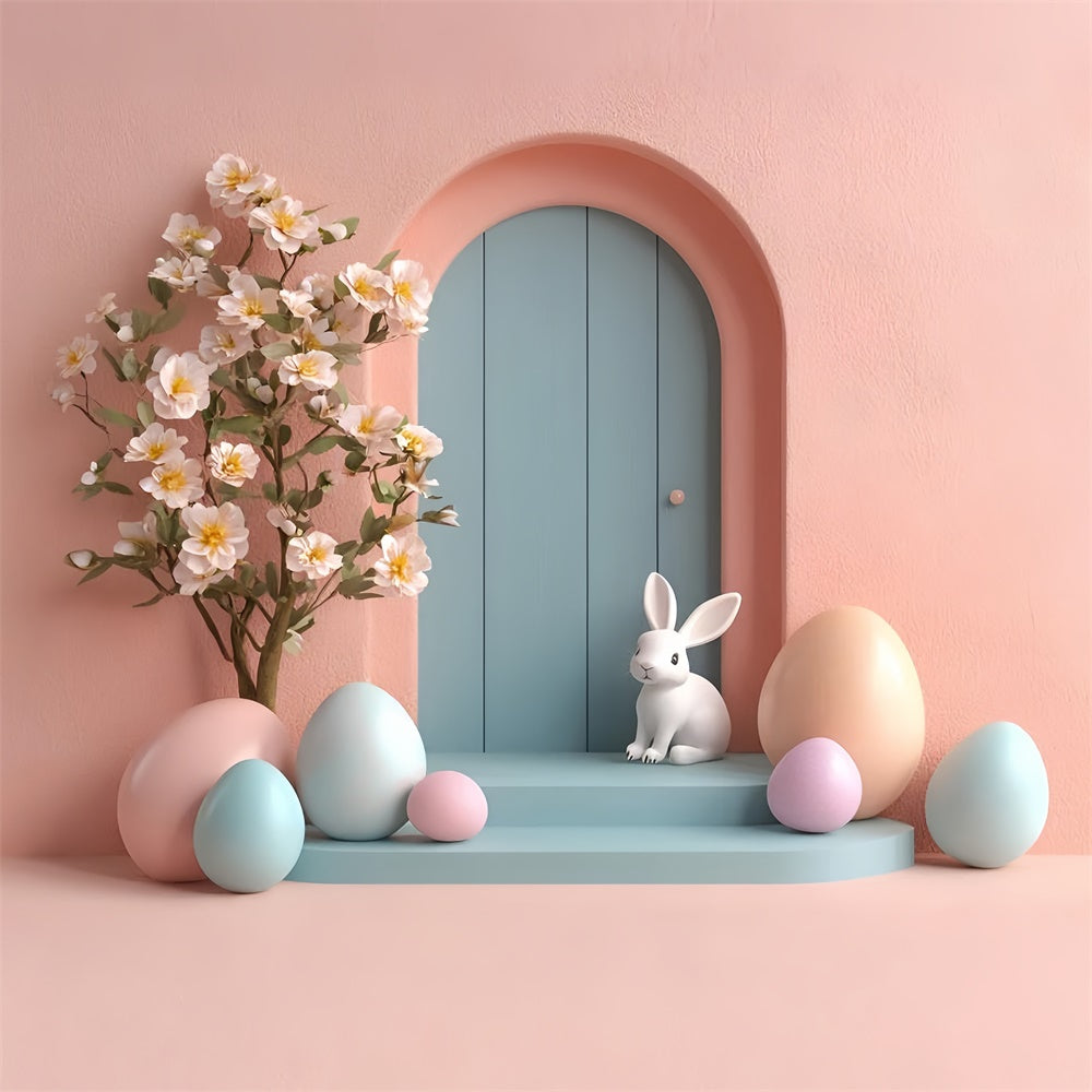 Photography Easter Backdrop Pastel Charm Bunny Door Backdrop UK CSH2-79